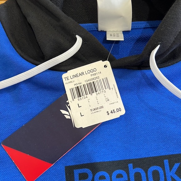 Reebok Training Essentials Linear Logo Hoodie, Size Large. Blue with Black hood - Picture 3 of 3